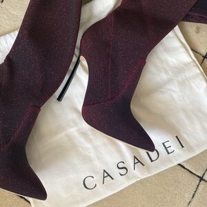 Casadei Blade Broadway Boots in Red Velvet